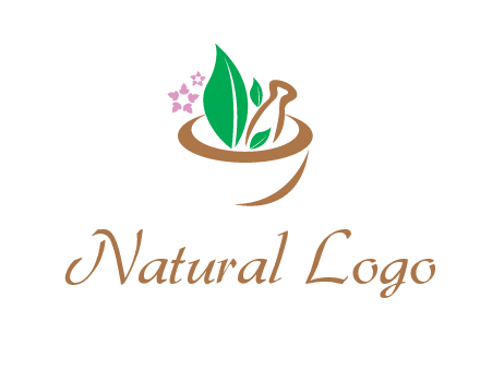 leaves flowers in pestle mortar healthcare logo