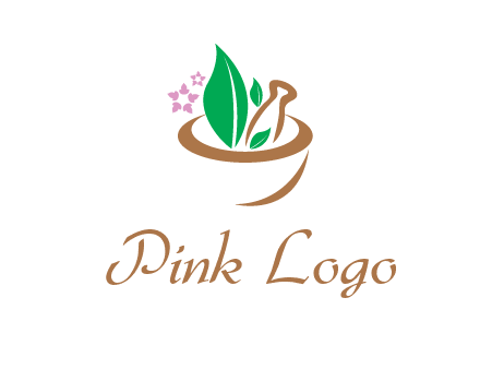 leaves flowers in pestle mortar healthcare logo