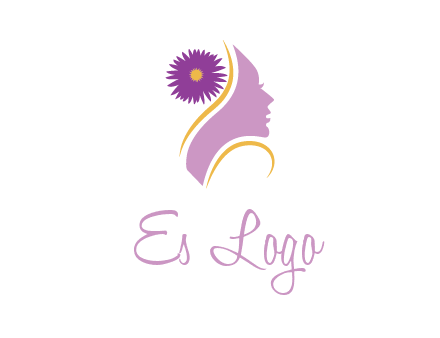 flower on hair of woman silhouette beauty logo icon