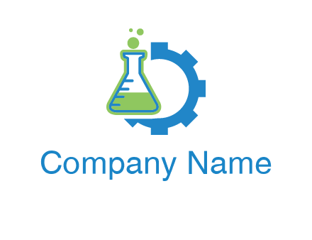 chemical flask and half gear engineering logo