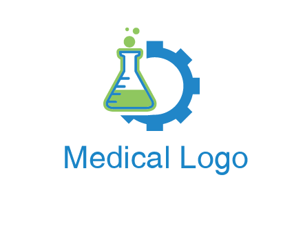 chemical flask and half gear engineering logo