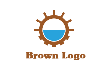 water in ship wheel and gear engineering logo icon