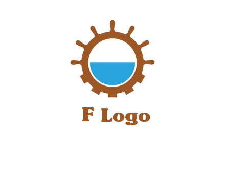 water in ship wheel and gear engineering logo icon