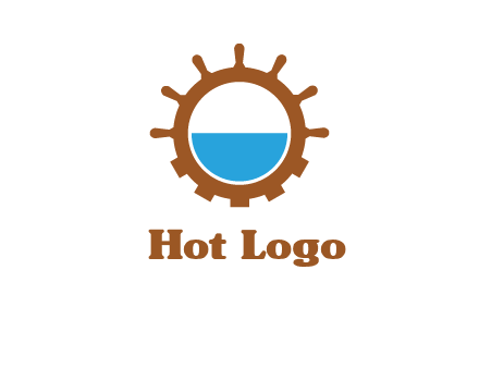 water in ship wheel and gear engineering logo icon