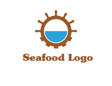 water in ship wheel and gear engineering logo icon