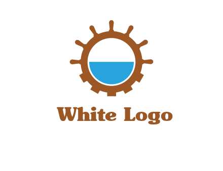 water in ship wheel and gear engineering logo icon