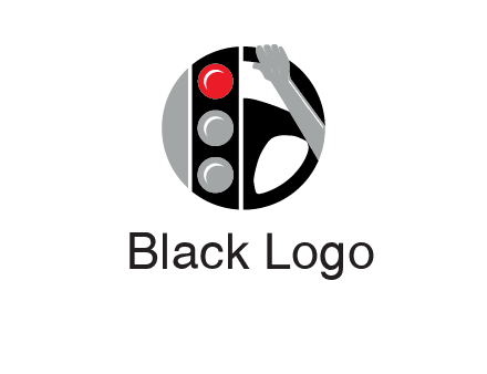 traffic light and steering wheel with hand in circle logo