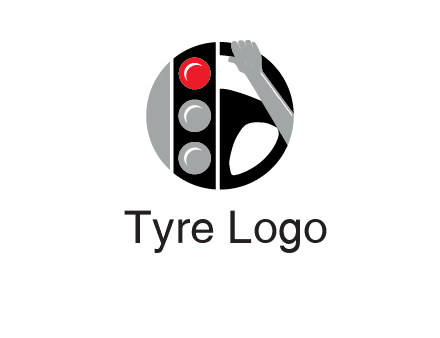 traffic light and steering wheel with hand in circle logo