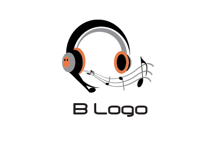 music notes flowing out of headphones entertainment logo