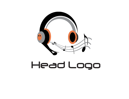 music notes flowing out of headphones entertainment logo