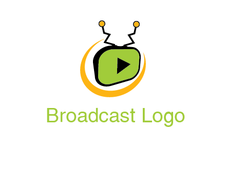 swoosh around television with antenna and play button entertainment logo