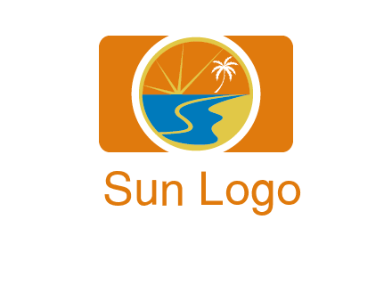 beach with palm tree and sun in camera photography logo