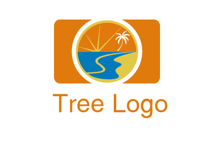 beach with palm tree and sun in camera photography logo