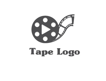 play button inside film reel logo