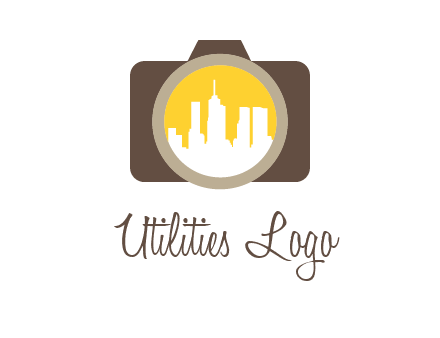 skyscrapers in camera lens photography logo