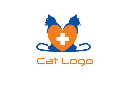 medical sign inside heart with two cats logo