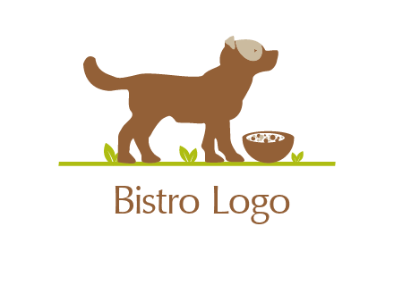 food bowl in front of dog pet logo