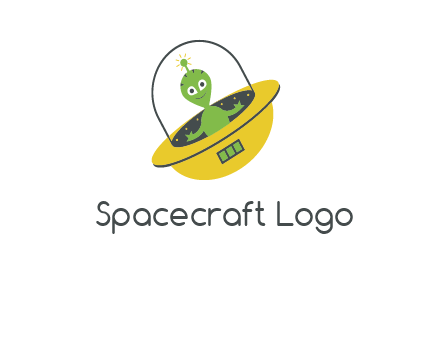 cartoon spaceship and alien logo