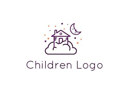 house on cloud with moon and stars logo