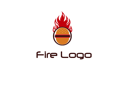 burger in front of flame logo