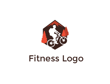 hexagonal mountain biking logo with fir trees