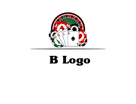 casino logo with poker chips, cards and Roulette