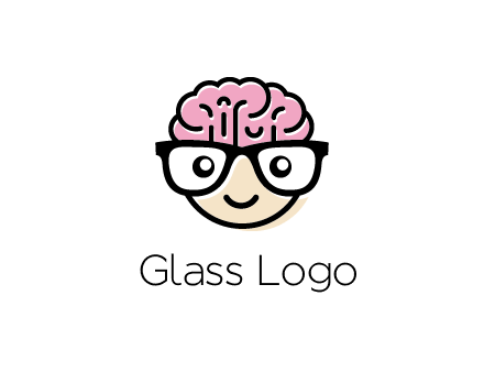 character with with a smile, glasses and brain