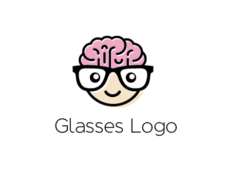 character with with a smile, glasses and brain