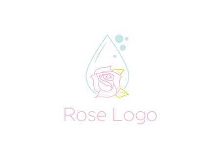 droplet behind a rose with bubbles for a spa or beauty salon logo