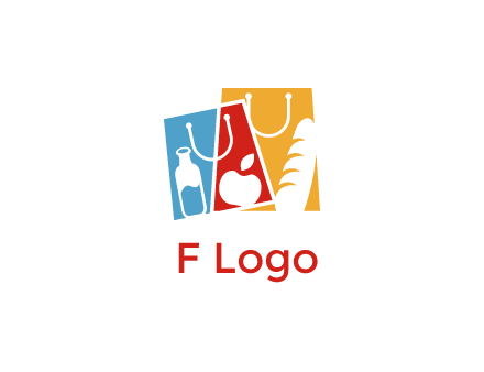 abstract shopping bags with groceries logo