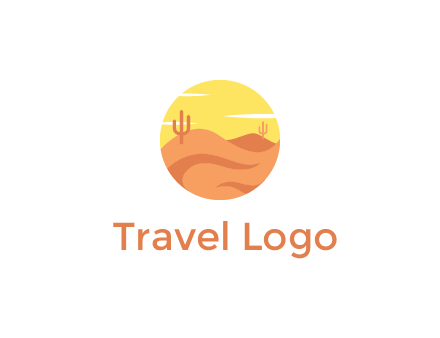 circular logo showing a desert landscape with cactus