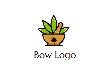 pharmaceutical or herbalists logo with leaves, mortar and pestle