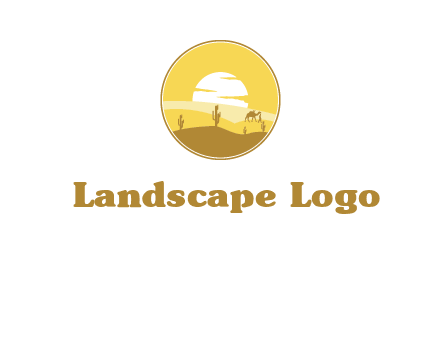 round logo showing sunset in a desert