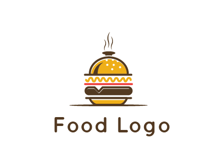 burger with a dish lid logo for an eatery