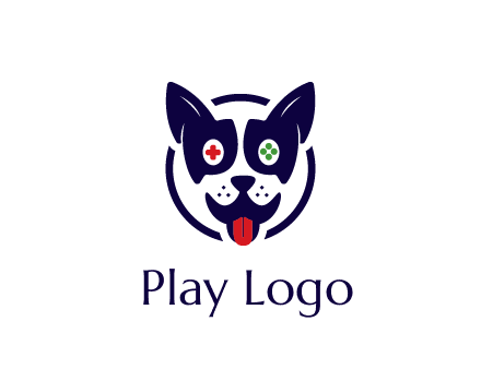 dog logo with gaming controls in eyes