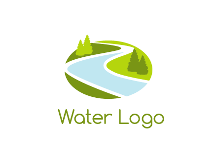 river flowing between trees and greenery for landscaping services logo