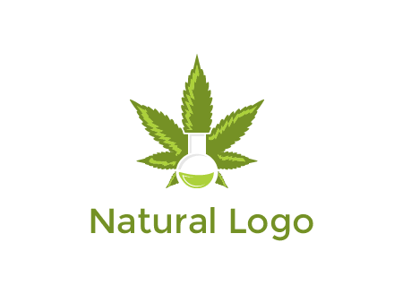 medical logo displaying laboratory flask with marijuana leaf