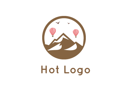 travel logo with hot air balloons over mountains