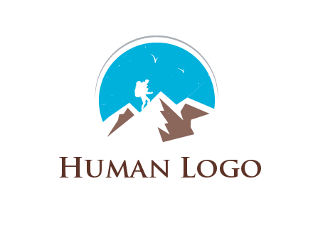 hiker climbing mountains logo