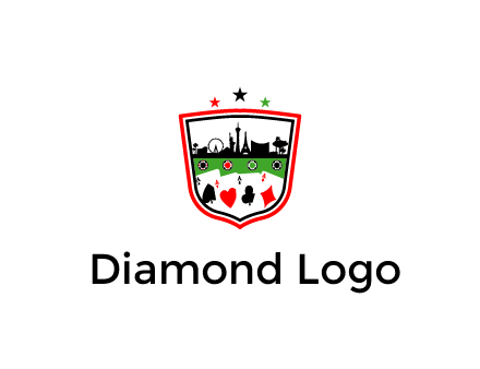 logo with aces in cards and outline of famous landmarks