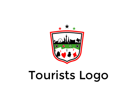 logo with aces in cards and outline of famous landmarks