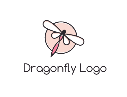 dragonfly slanting over a circle logo