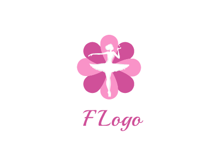 ballerina in a feminine flower shaped logo