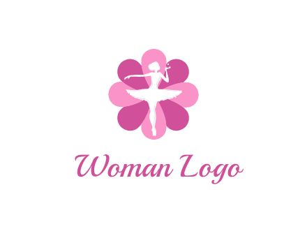 ballerina in a feminine flower shaped logo