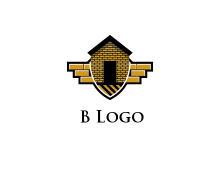 badge shape logo with a brick house