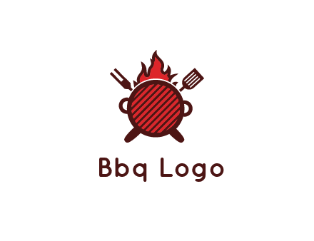 flaming grill logo with a fork and spatula