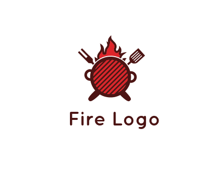 flaming grill logo with a fork and spatula