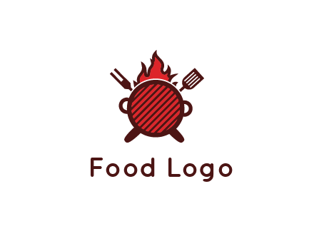 flaming grill logo with a fork and spatula