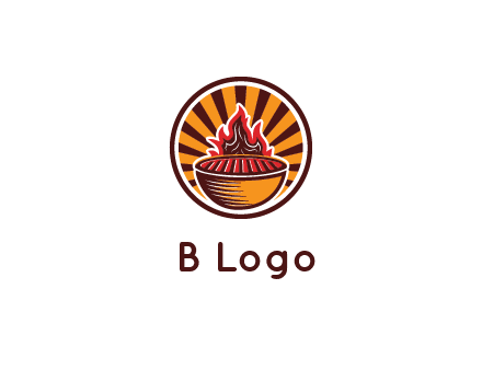 circular logo with a flaming grill