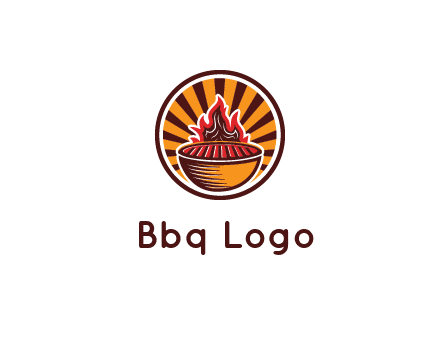 circular logo with a flaming grill